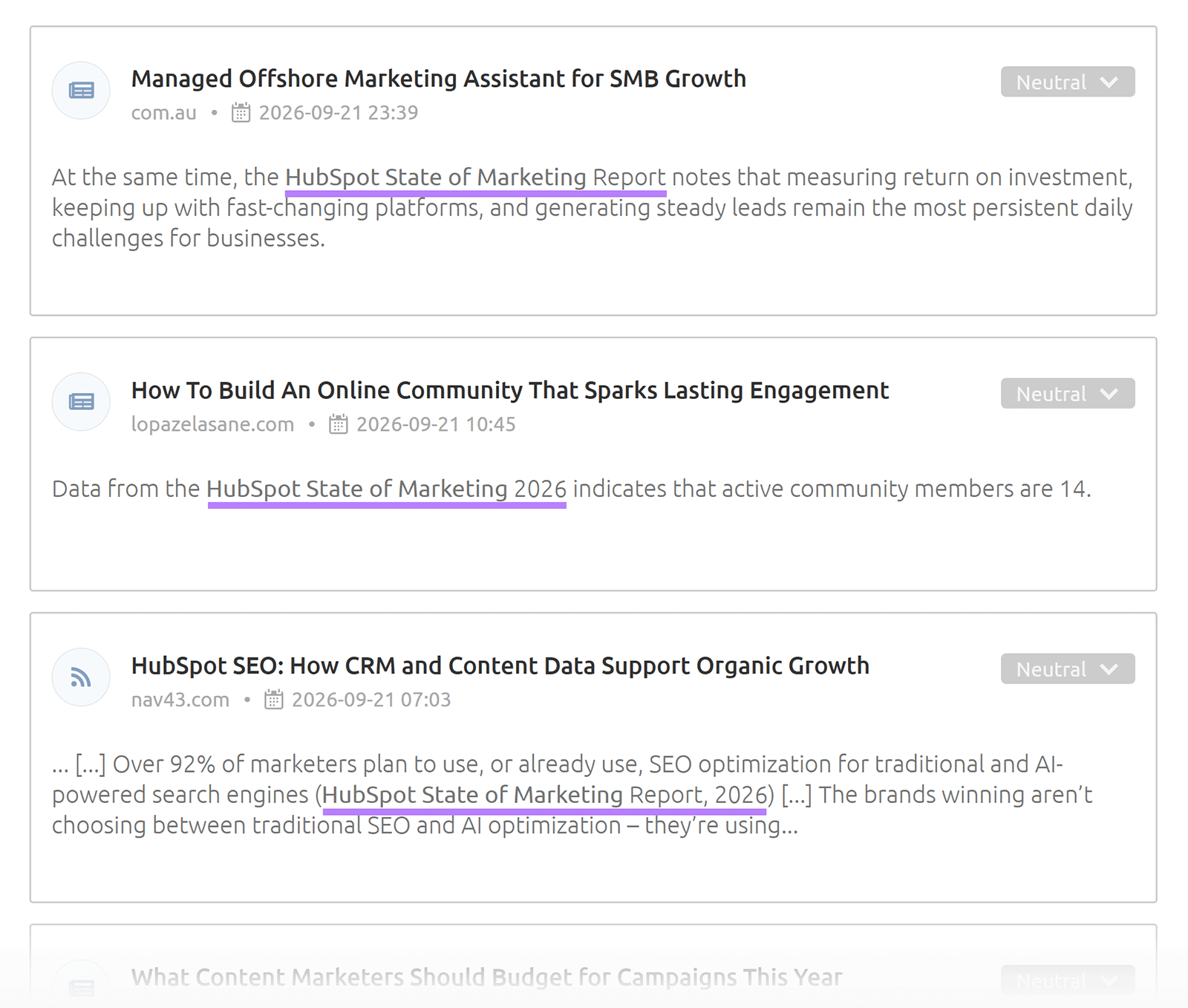Online articles cite HubSpot's State of Marketing report when discussing marketing challenges, communities, and SEO