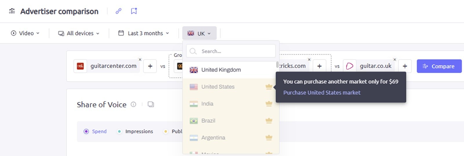 Selecting your geolocation in AdClarity — Advertising Intelligence